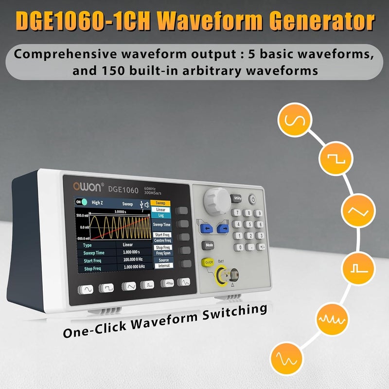Owon Function Generators, DGE1030 30MHz with 1CH Signal Generator, 125MSa/s Sample Rate Arbitrary Generator 8k Arb Wave Length (30MHz/1CH/ DGE1030) - Image 3